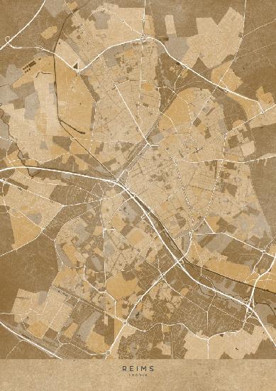 Sepia vintage map of Reims France