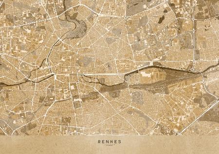 Sepia vintage map of Rennes France