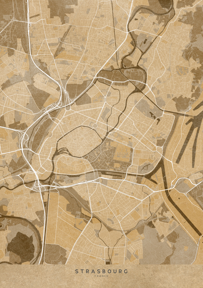 Sepia vintage map of Strasbourg France from Rosana Laiz Blursbyai