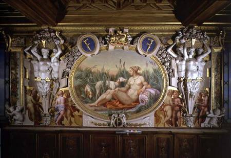 The Nymph of Fontainebleau, detail of decorative scheme in the Gallery of Francis I from Rosso Fiorentino