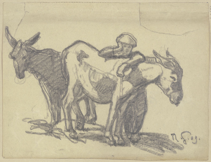 Boy with two donkeys from Rudolf Gudden