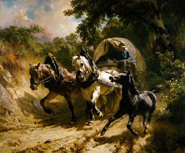 Covered wagon in a narrow pass from Rudolf Koller