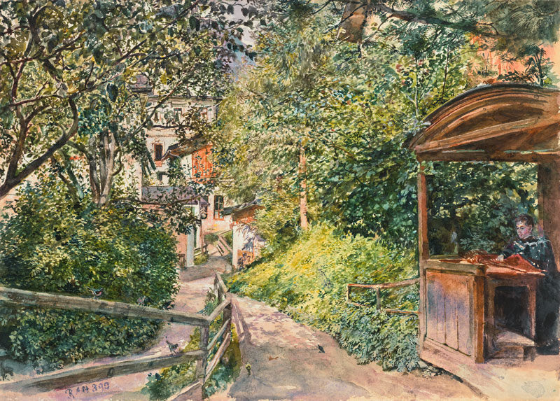 Luise alto in the arbor of the garden into gas tannin from Rudolf von Alt