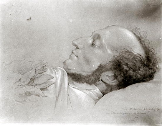 Felix Mendelssohn (1809-47) on his deathbed, c.1847 from Rudolf Julius Benno Huebner