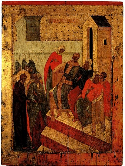Christ before Pilate, c.1497 (tempera & gold leaf on panel) from Russian School