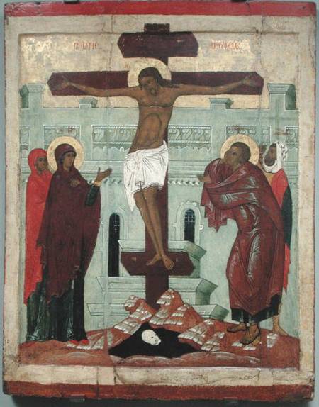 Icon depicting the Crucifixion with the - Russian School as art 