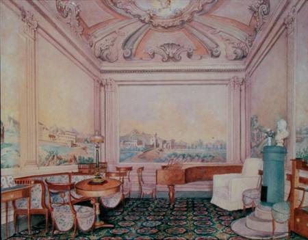 Interior of the reception room in a manor house from Russian School