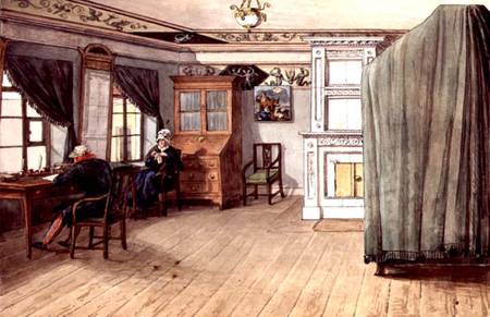Neo-Classical Writing Room with an Elderly Couple from Russian School