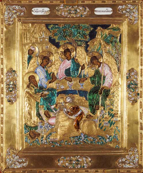 Icon depicting Abraham and the Three Angels, Moscow School (enamel) from Russian School