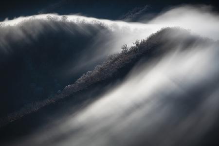 Waterfall clouds and hoarfrost