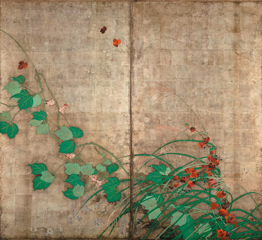 Summer and autumn flower plants. (Part of the pair of two-fold screens) from Sakai Hoitsu