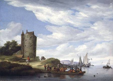 River Estuary with Watchtower from Salomon van Ruisdael or Ruysdael