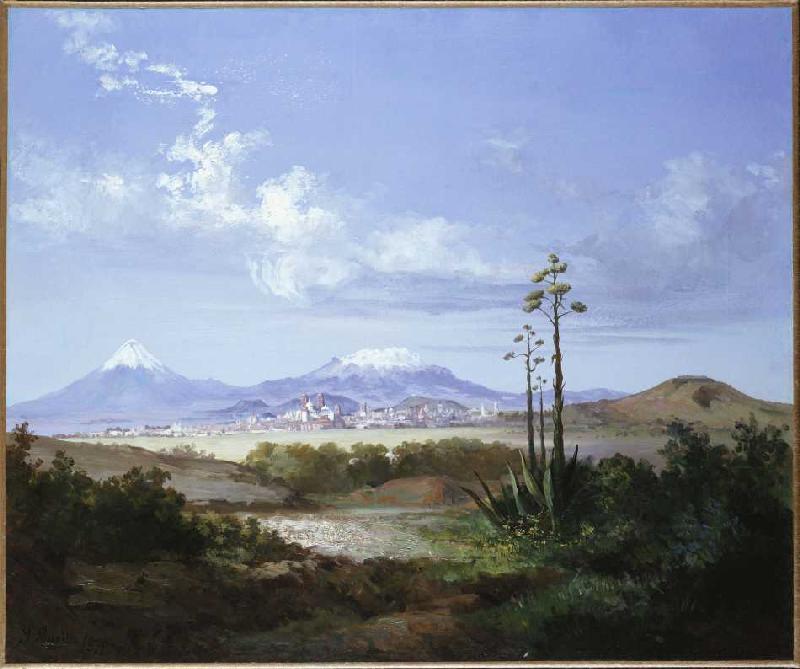 Ciudad de Puebla with the volcanos from Salvador Murillo