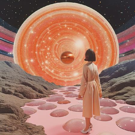 Portals of Orange and Pink Collage Art