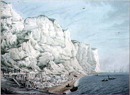 Study of Cliffs: Sailing Vessels in the Offing and Small Boats with Figures near Shore from Samuel Atkins