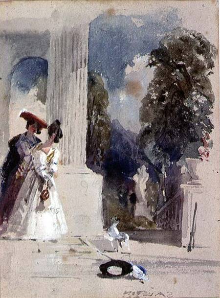 Two Ladies standing beside a Pillared Portico from Samuel Austin