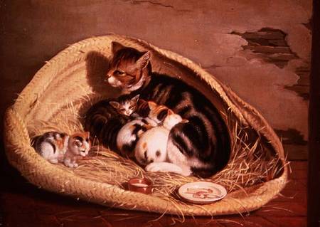 Cat with Her Kittens in a Basket from Samuel de Wilde