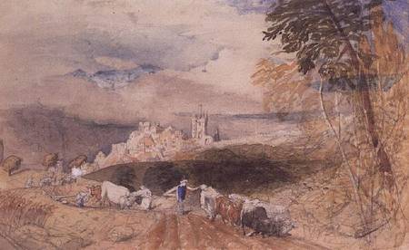 Hilly Landscape with Farmers Ploughing from Samuel Palmer