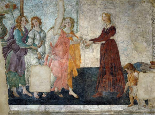 Venus and the three graces submit presents to a young woman from Sandro Botticelli