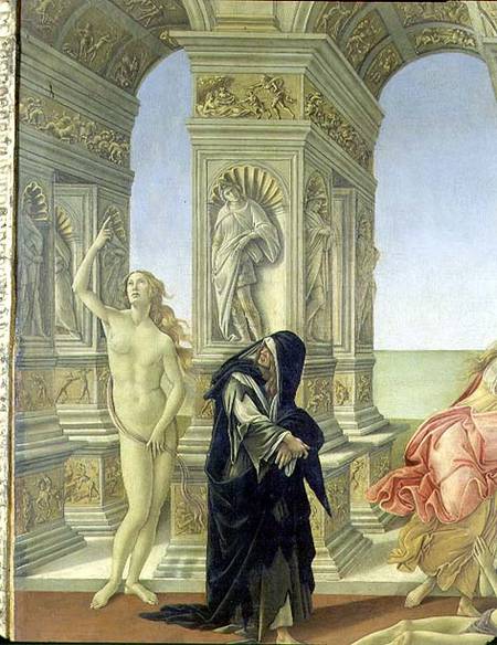 The Calumny of Apelles; detail showing the naked figure of Truth pointing to heaven and Penitence cl from Sandro Botticelli