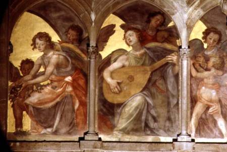 Musical angels within a trompe l'oeil cloister, from the interior west facade from Santi di Tito