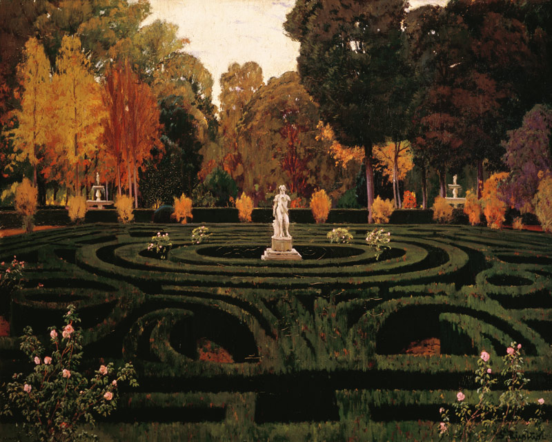 Gartenlabyrinth mit Faun-Statue. from Santiago Rusiñol y Prats