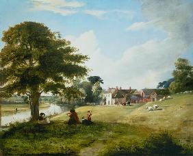 Summery riverside with painter