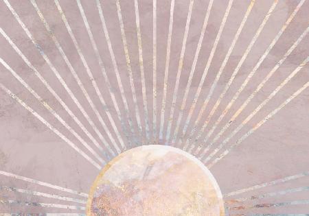 Gold sun rays mural pink