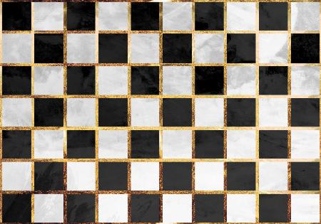 Checkerboard black gold white concrete