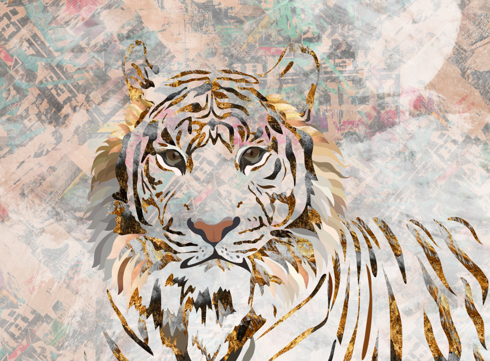 Tiger grungy gold mural from Sarah Manovski