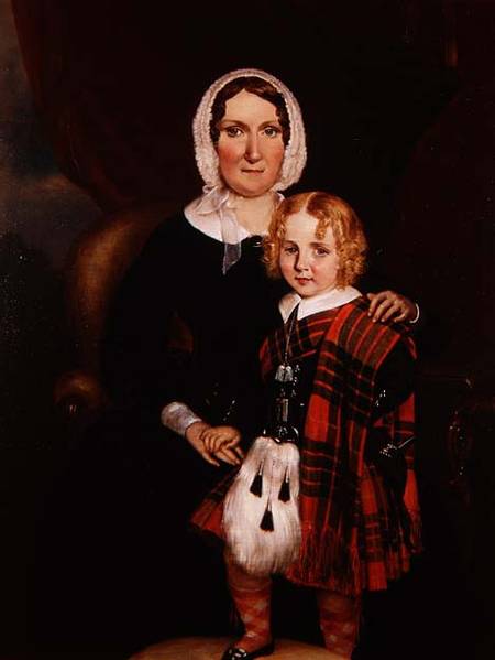 Portrait of a Scottish Woman with her Young Son in Highland Dress from Scottish school