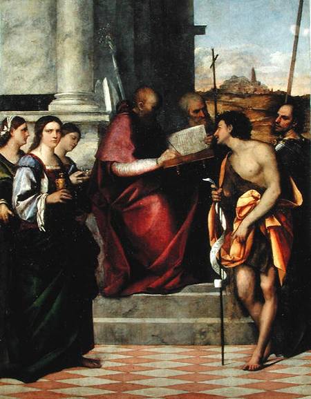 St. John Chrysostomos with SS. Paul, Liberalis, John the Baptist, Cecilia, Catherine and Mary Magdal from Sebastiano del Piombo