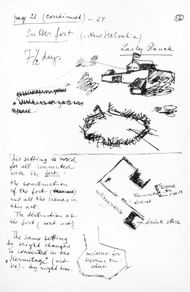 Page 21 of the synopsis of Sutters Gold, c.1930-35 (pen & ink on paper) (b/w photo) from Sergei Eisenstein