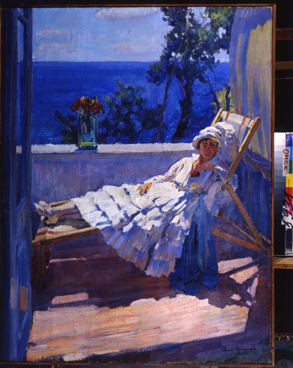 A lady on the balcony from Sergej Arsenjewitsch Winogradow