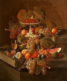 Quiet life with grapes and other fruit.