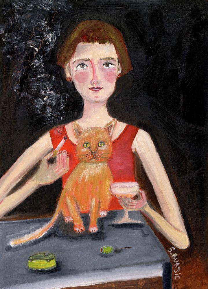 Vintage woman with cocktail and cat from Sharyn Bursic