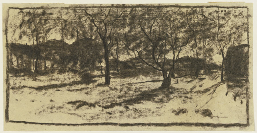Obstbäume im Schnee, im Hintergrund Häuser from Sion Longley Wenban