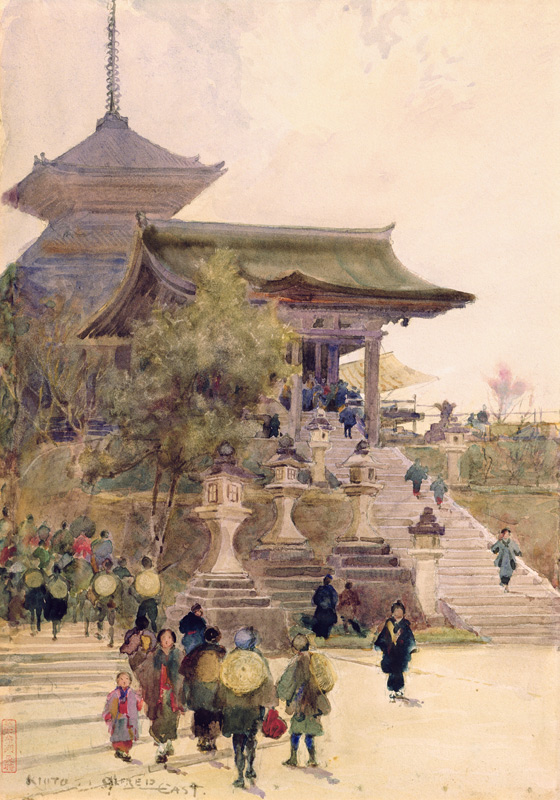 The Entrance to the Temple of Kiyomizu-Dera, Kyoto, with Pilgrims ascending from Sir Alfred East