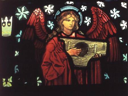 Detail of the Angel Musician, made by William Morris and Co. from Sir Edward Burne-Jones