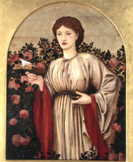 Girl with Book with Roses Behind from Sir Edward Burne-Jones