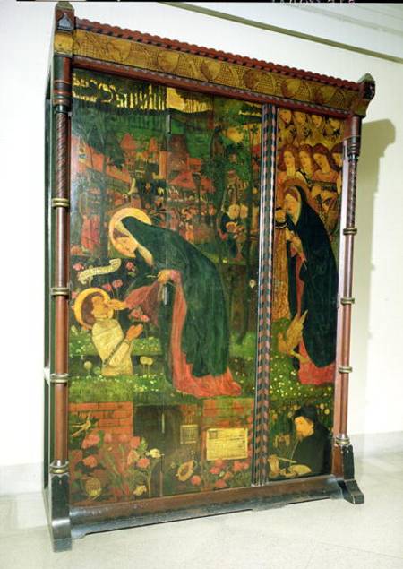 The Prioress' Tale, decorated wardrobe, designed by Philip Webb (1831-1915) from Sir Edward Burne-Jones