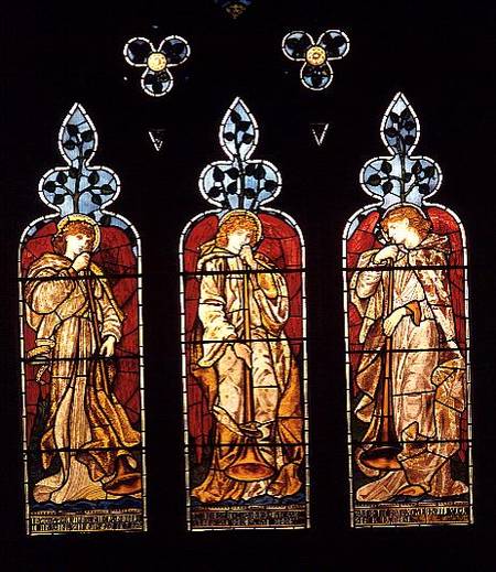 Three Trumpeting Angels, south aisle window, made by Morris, Marshall, Faulkner and Co. from Sir Edward Burne-Jones