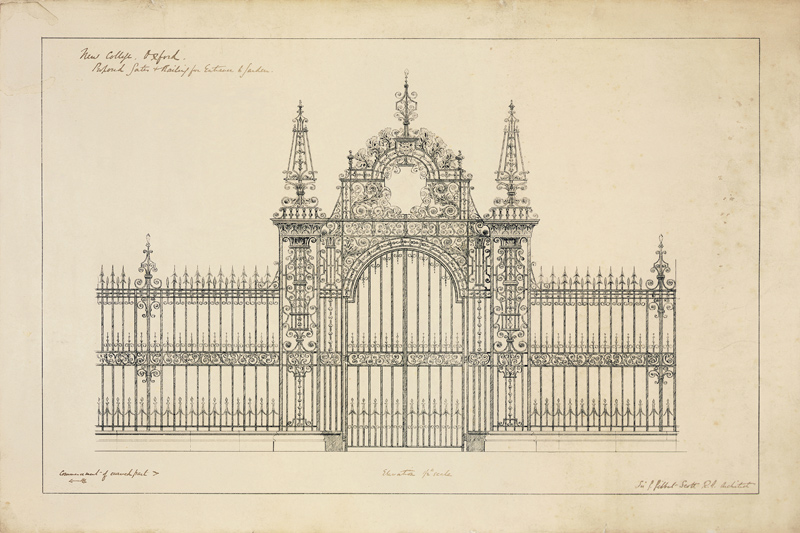 New College Oxford: Proposed Gates and Railing for Entrance to Garden from Sir George Gilbert Scott