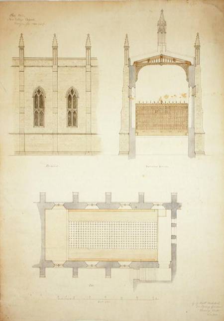 The Hall, New College Oxford: Design for New Roof from Sir George Gilbert Scott