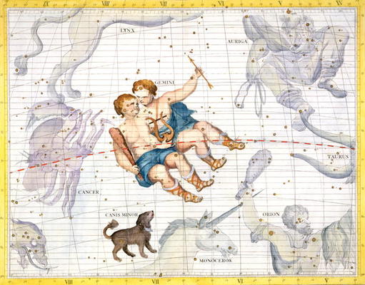 Constellation of Gemini with Canis Minor, plate 13 from 'Atlas Coelestis', by John Flamsteed (1646-1 from Sir James Thornhill