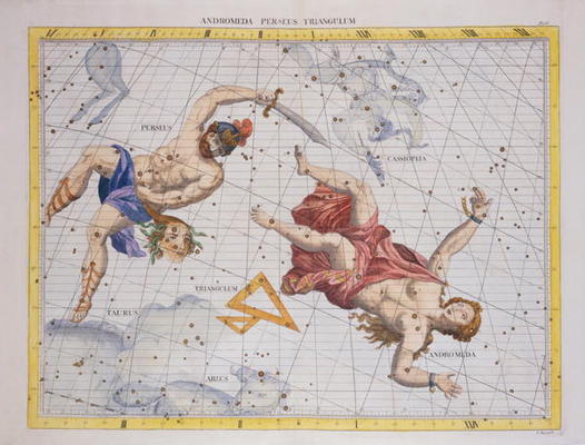 Constellation of Perseus and Andromeda, from 'Atlas Coelestis', by John Flamsteed (1646-1719), pub. from Sir James Thornhill