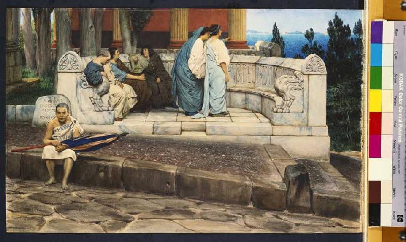 Exedra, circular bench at a Roman house. from Sir Lawrence Alma-Tadema