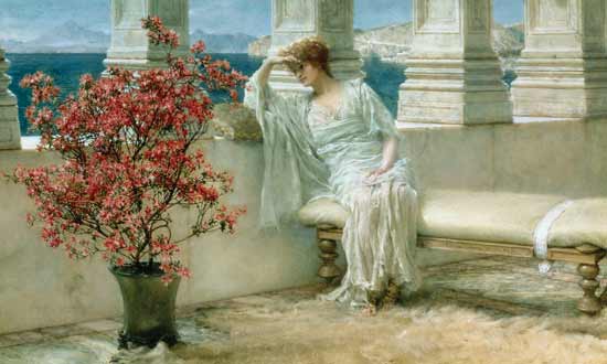 Her eyes are with thoughts and they are far away from Sir Lawrence Alma-Tadema