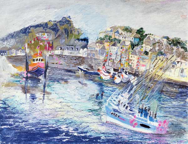 Fishing Harbour, Newlyn, Cornwall, 2005 (oil pastel & acrylic on board)  from Sophia  Elliot