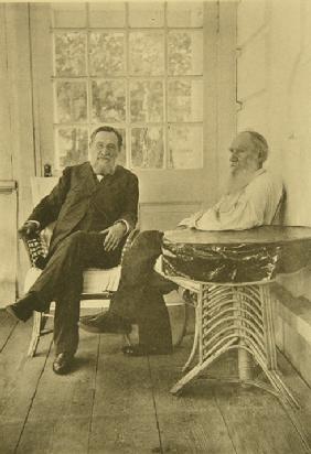 Leo Tolstoy with the microbiologist Ilya Mechnikov (1845-1916)